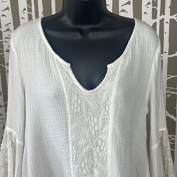 L*Space Boho Gauze & Embroidered Mini Babydoll Dress Cream sz S - Picture 2 of 16